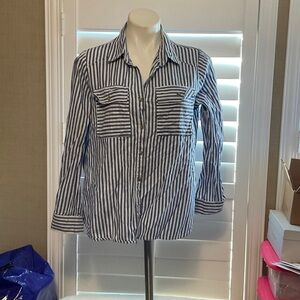 Eden & Olivia Blue and White Striped Button Down Shirt